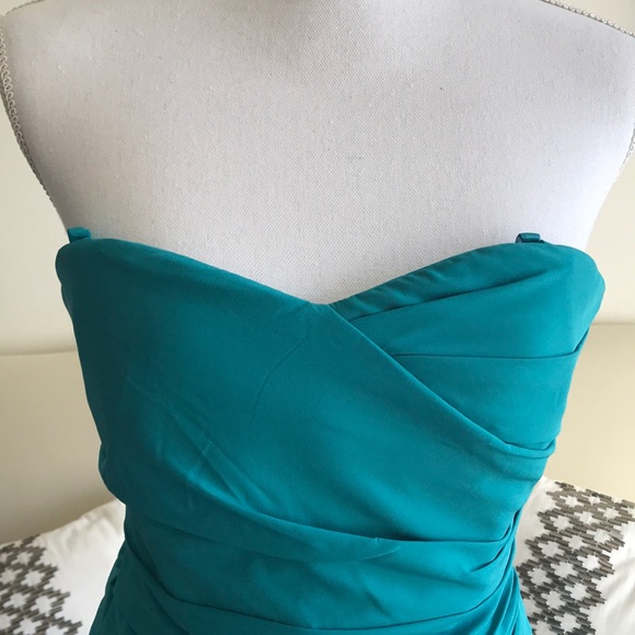 Ruched Teal Cocktail Dress w/ Sweetheart Neckline - Picture 4 of 5